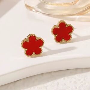 Clover Alhambra Gold and Red Flower Stud Earrings